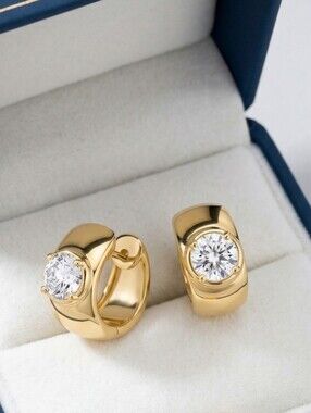 Moissanite 1 CTW Gold Huggie Hoop Earrings
